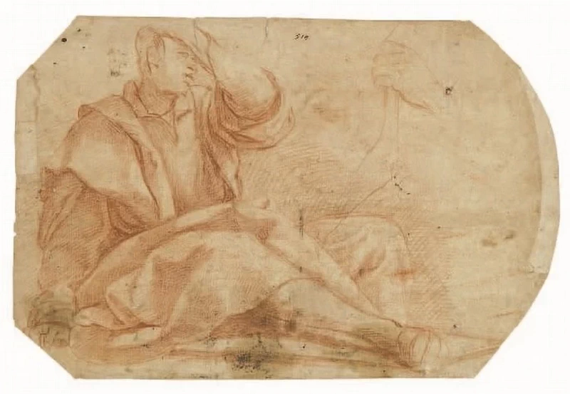 Studio di uomo seduto drappeggiato
